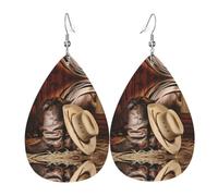 WHJSHOP Orecchini pendenti in pelle con cappello nero da cowboy, stivali occidentali, eleganti gocce d'acqua per uno stile festivo e una brillantezza quotidiana