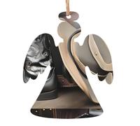 WHJSHOP Ornamenti natalizi in legno a forma di angelo, 4 pezzi, cappello nero da cowboy, stivali occidentali, stampe da appendere agli alberi di Natale