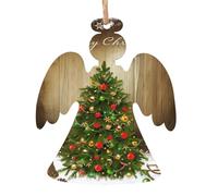 WHJSHOP Ornamenti natalizi in legno a forma di angelo, 6 pezzi, con scritta "Merry Christmas" (1) Stampe