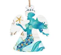 WHJSHOP Ornamenti natalizi in legno a forma di angelo, 6 pezzi, stampe a forma di sirena, da appendere agli alberi