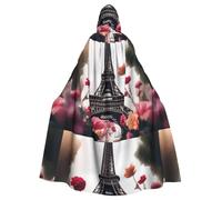 WHJSHOP Parigi Torre Eiffel con fiori immagine Halloween adulto mantello con cappuccio abbigliamento uomo e donna mantello gioco di ruolo
