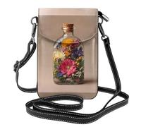 WHJSHOP Petali del fiore in una borsa del telefono di vibrazione della tracolla delle piccole donne di cuoio dell'immagine della bottiglia, impermeabile e durevole