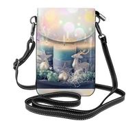 WHJSHOP Piccola borsa per cellulare 19,3 x 12,4 cm, con stampa di candele di buon Natale, in pelle, a tracolla, custodia per telefono da donna, perfetta per passeggiate, campeggio, colore nero