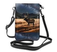 WHJSHOP Piccola borsa per telefono cellulare 19,3 x 12,4 cm con alce nel prato stampa pelle a tracolla custodia per telefono per donne, perfetta per passeggiate, campeggio, nero
