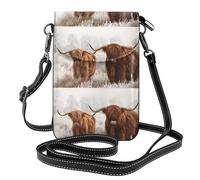 WHJSHOP Piccola borsa per telefono cellulare 19,3 x 12,4 cm con stampa di mucca scozzese Highland in pelle a tracolla con patta custodia per telefono per donne, perfetta per passeggiate, campeggio
