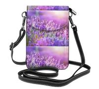 WHJSHOP Piccola borsa per telefono cellulare 19,3 x 12,4 cm, romantica, viola, stampa lavanda, in pelle a tracolla, custodia per telefono per donne, perfetta per passeggiate, campeggio