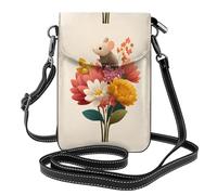 WHJSHOP Piccolo topolino sulla borsa a tracolla del telefono di vibrazione delle donne di cuoio dell'immagine del bouquet, impermeabile e durevole