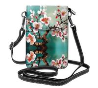 WHJSHOP Pittura la borsa del telefono di vibrazione della tracolla delle piccole donne di cuoio dell'immagine dei fiori di mandorlo, impermeabile e durevole