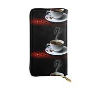 WHJSHOP Portafoglio lungo da donna in pelle con tasca portamonete con | 12 scomparti per carte e libretto degli assegni, pochette in morbida ecopelle per contanti, carte di caffè caldo con motivo a