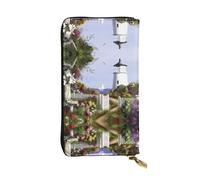 WHJSHOP Portafoglio lungo da donna in pelle con tasca portamonete con | 12 scomparti per carte e libretto degli assegni, in morbida pelle sintetica, pochette per contanti, carte con faro e pittura