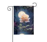WHJSHOP Rose al chiaro di luna stampa bandiere da giardino 30,5 x 45,7 cm per decorazione cortile con 3 cm di larghezza di posizione (solo bandiera, asta non inclusa)