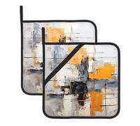 WHJSHOP Set di 2 presine isolate quadrate grigie e gialle con motivo astratto, 20,3 x 20,3 cm, spesse e durevoli, antiscottatura e termoisolanti