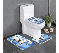 WHJSHOP Set di 3 tappetini per bagno, WC e cucine con stampa cavallino bianco rampante, assorbenti e antiscivolo