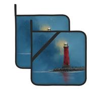 WHJSHOP Set di due tappetini quadrati stampati con faro sulla costa, isolato, ispessito, impermeabile, facile da pulire