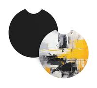 Whjshop - Sottobicchieri per auto, confezione da 2 pezzi, colore grigio e giallo, pittura astratta, resistente gomma cloroprenica, impermeabili, ad asciugatura rapida, inodore