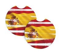 Whjshop - Sottobicchieri per auto, confezione da 2 pezzi, con immagine della bandiera della Spagna, in gomma cloroprenica resistente, impermeabile, ad asciugatura rapida, inodore