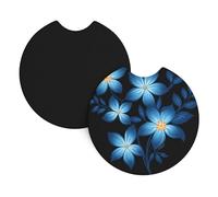 Whjshop - Sottobicchieri per auto, confezione da 2 pezzi, con immagine di fiori blu a cinque petali luminosi, in gomma cloroprenica, impermeabili, ad asciugatura rapida, inodore