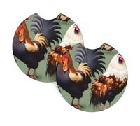 Whjshop - Sottobicchieri per auto, confezione da 2 pezzi, con immagine di gallo e gallina, in gomma cloroprenica, impermeabili, ad asciugatura rapida, inodore