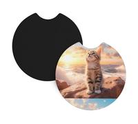 Whjshop - Sottobicchieri per auto, confezione da 2 pezzi, motivo: gatto che cerca il cielo, in gomma cloroprenica, impermeabile, ad asciugatura rapida, inodore