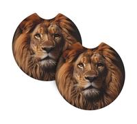 Whjshop - Sottobicchieri per auto, confezione da 2 pezzi, motivo: Lo sguardo del leone in gomma cloroprenica, impermeabili, ad asciugatura rapida, inodori