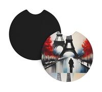 Whjshop - Sottobicchieri per auto, confezione da 2 pezzi, motivo: Parigi Street Torre Eiffel, resistente gomma cloroprenica, impermeabili, ad asciugatura rapida, inodore