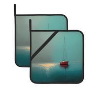 WHJSHOP Sottovaso isolato quadrato con immagine di barca a vela solitaria, 2 pezzi, dotato di una comoda corda laterale per appenderlo facilmente