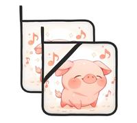 WHJSHOP Sottovaso isolato quadrato con immagine di maiali che godono di musica, 2 pezzi, dotato di una comoda corda laterale per appenderlo facilmente