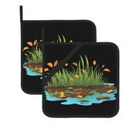 WHJSHOP Sottovaso quadrato isolato con foglie morte sulla palude, 2 pezzi, dotato di una comoda corda laterale per appenderlo facilmente