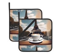 WHJSHOP Sottovaso quadrato isolato con immagine della Torre Eiffel del caffè parigino, 2 pezzi, dotato di una comoda corda laterale per appenderlo facilmente