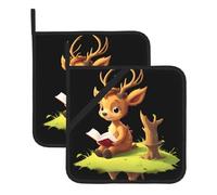 WHJSHOP Sottovaso quadrato isolato con immagine di alce che legge, 2 pezzi, dotato di una comoda corda laterale per appenderlo facilmente