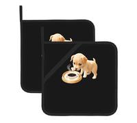 WHJSHOP Sottovaso quadrato isolato con immagine di cucciolo di caffè che si gode la vita, 2 pezzi, dotato di una comoda corda laterale per appenderlo facilmente