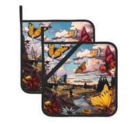 WHJSHOP Sottovaso quadrato isolato con immagine di farfalle nella valle 2 pezzi con una comoda corda laterale per appenderlo facilmente