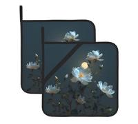 WHJSHOP Sottovaso quadrato isolato con immagine di fiori sulla luna, 2 pezzi, dotato di una comoda corda laterale per appenderlo facilmente