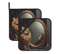 WHJSHOP Sottovaso quadrato isolato con immagine di gatto che guarda allo specchio, 2 pezzi, dotato di una comoda corda laterale per appenderlo facilmente