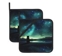 WHJSHOP Sottovaso quadrato isolato con immagine di gatto che guarda le stelle, 2 pezzi, dotato di una comoda corda laterale per appenderlo facilmente