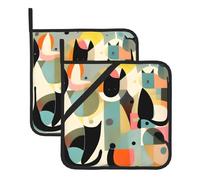 WHJSHOP Sottovaso quadrato isolato con immagine di gatto della metà del secolo, 2 pezzi, dotato di una comoda corda laterale per appenderlo facilmente