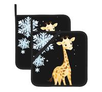 WHJSHOP Sottovaso quadrato isolato con immagine di giraffa che guarda i fiocchi di neve, 2 pezzi, dotato di una comoda corda laterale per appenderlo facilmente