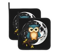 WHJSHOP Sottovaso quadrato isolato con immagine di gufo sulla luna, 2 pezzi, dotato di una comoda corda laterale per appenderlo facilmente