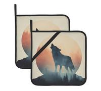 WHJSHOP Sottovaso quadrato isolato con immagine di lupo e luna, 2 pezzi, dotato di una comoda corda laterale per appenderlo facilmente