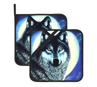 WHJSHOP Sottovaso quadrato isolato con immagine di lupo sotto la luna, 2 pezzi, dotato di una comoda corda laterale per appenderlo facilmente