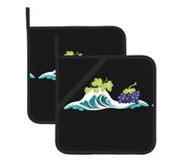 WHJSHOP Sottovaso quadrato isolato con immagine di uva nelle onde, 2 pezzi, dotato di una comoda corda laterale per appenderlo facilmente