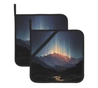 WHJSHOP Sottovaso quadrato isolato con immagini di luci in montagna, 2 pezzi, dotato di una comoda corda laterale per appenderlo facilmente