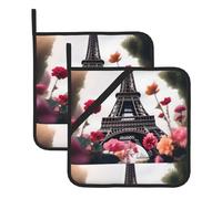 WHJSHOP Sottovaso quadrato isolato con Torre Eiffel di Parigi con fiori, 2 pezzi, dotato di una comoda corda laterale per appenderlo facilmente