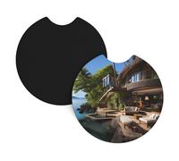 Whjshop Tahiti Sea View Room Picture Car Interior Cup Holder Pad 2 Pc Impermeabile & Veloce per Auto, Camion, SUV e Navi