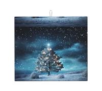 WHJSHOP Tappetino assorbente da cucina con motivo albero di Natale di notte innevata, microfibra super assorbente, antiscivolo oversize