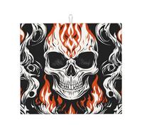 WHJSHOP Tappetino assorbente per piano di lavoro della cucina con teschio e scheletro di fiamma: tappetino antiscivolo reversibile per scolapiatti regalo per nuove case, ristrutturazioni, Natale