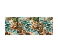 WHJSHOP Tappetino per mouse extra large con stampa caffè sulla costa, tastiera da gioco antiscivolo per computer e ufficio, versione ispessita, 30,5 x 80 cm