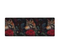 WHJSHOP Tappetino per mouse extra large con stampa di lupo tra le rose rosse, tastiera da gioco antiscivolo per computer e ufficio, versione ispessita, 30,5 x 80 cm