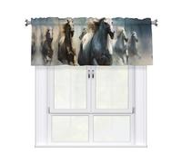 WHJSHOP Tende corte con stampa di cavalli che corrono selvaggi nel fiume con mantovana 137 x 45 cm, filtraggio della luce, facile installazione per cucina, bagno, lavanderia, studio