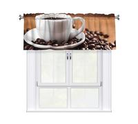 WHJSHOP Tende corte con stampa di tazze di caffè e chicchi di caffè con asta mantovana 137,2 x 45,7 cm, filtraggio della luce, facile installazione per cucina, bagno, lavanderia, studio